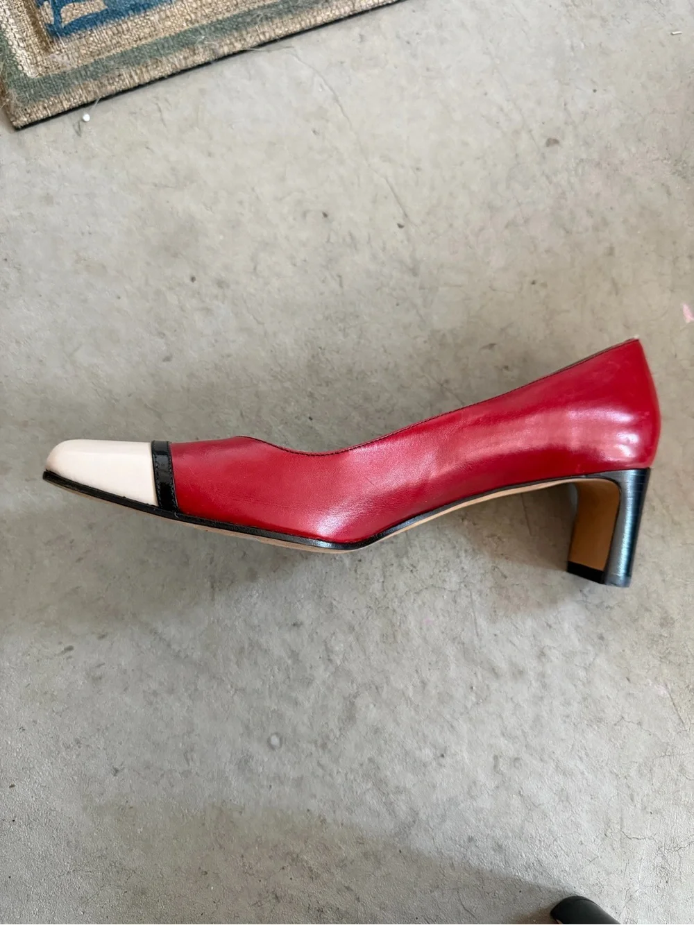 kate spade Colorblock Black Red Cream Square-Toe Flats
